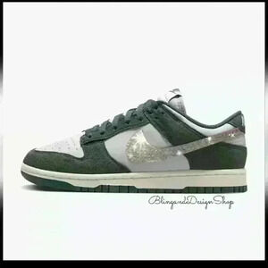 Bling Nike Dunk Low Womens Green Sneakers Shoes Customized with Crystals